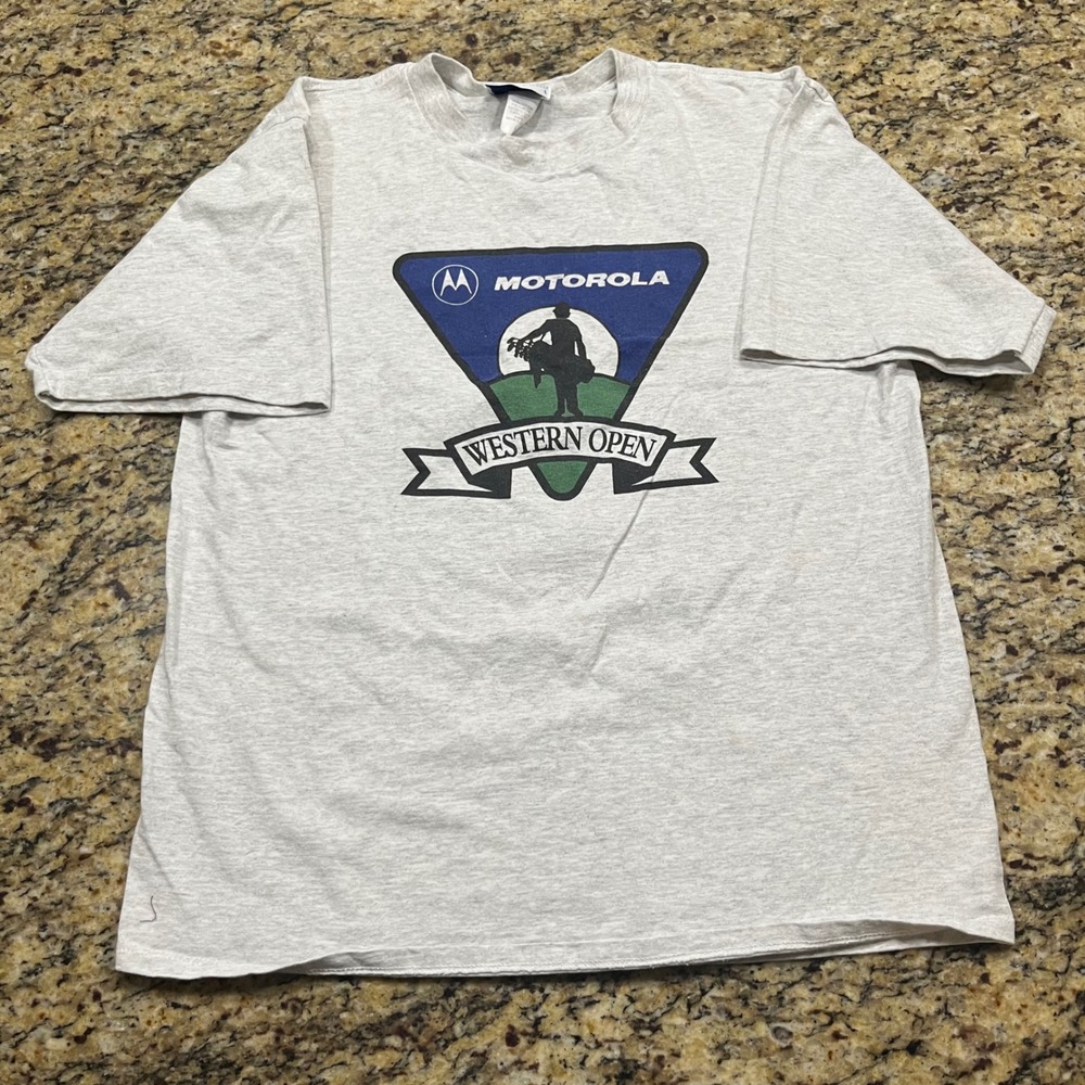 Vintage Motorola Western Open Golf T-Shirt Mens Large Gray Single Stitch